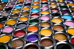 A panoply of open paint pots with different colors in Sherbrooke